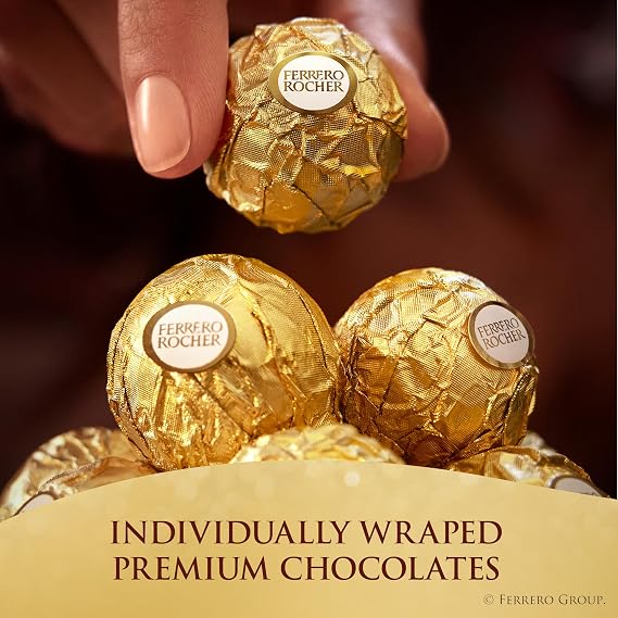 Ferrero Rocher Fine Hazelnut Chocolates, Valentines Day Heart Gift Box, 16 Piece Premium Chocolate for Gifting, 7 oz