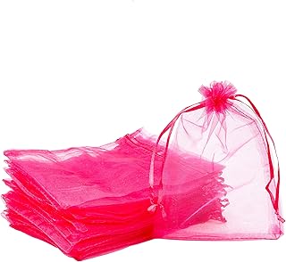 PandaHall 100pcs 13x18cm Sacchetti Organza Sacchetti Regalo Sacchetti Portaconfetti Borse Gioielli per Natale Battesimo Caramella Matrimonio, Rosa Rossa