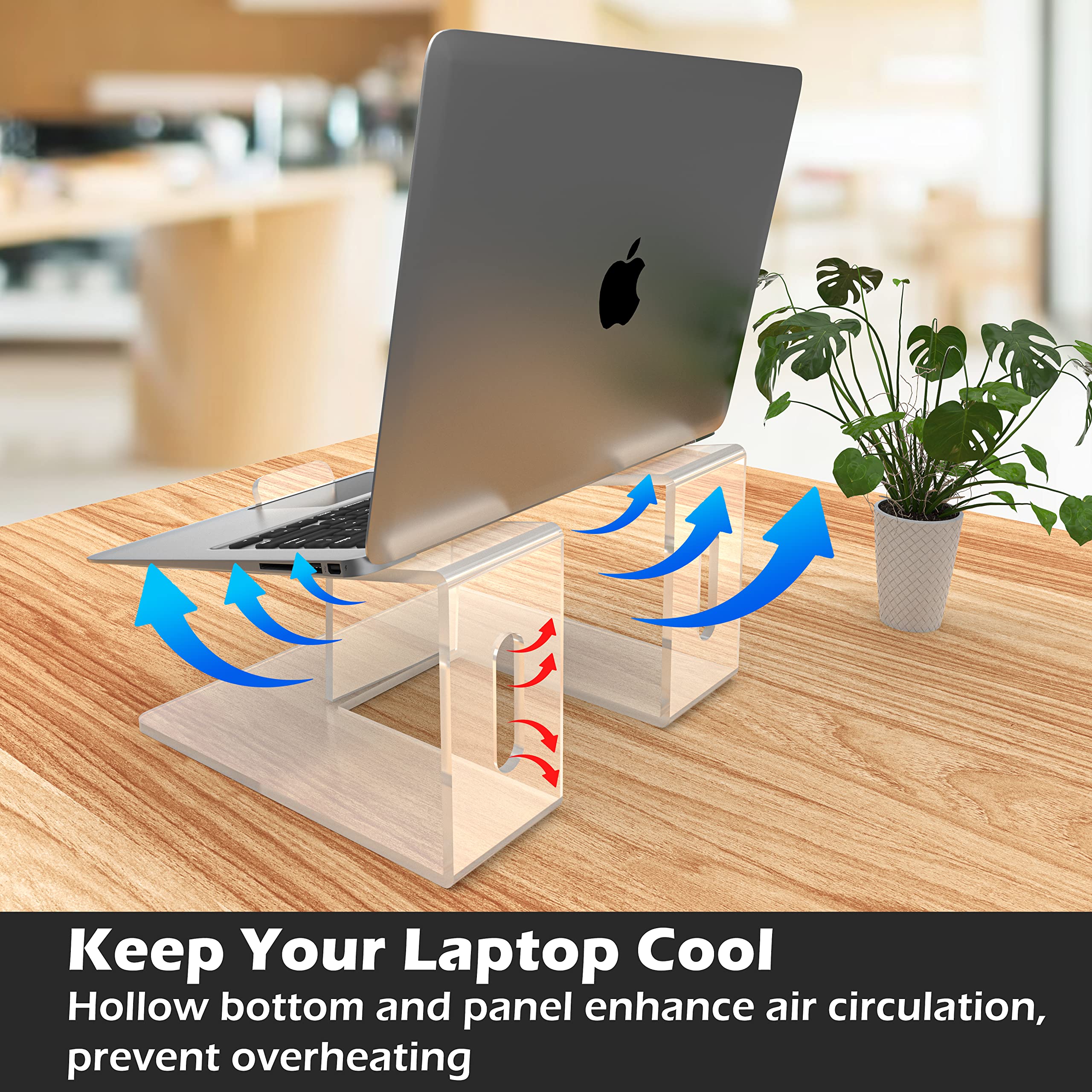 Kamehame Supporto per laptop in acrilico, spessore 6 mm, in acrilico trasparente, per scrivania, portatile ed ergonomico in acrilico, per ufficio, casa, compatibile con laptop da 10 a 15,6 pollici
