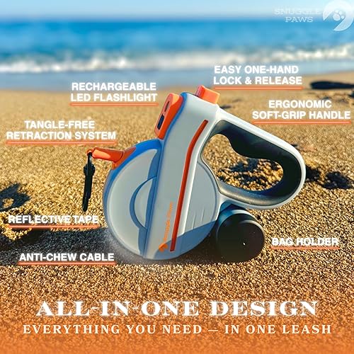 Miniatura 2 de Snuggle Paws - Correa retráctil para perro de 16 pies de alta resistencia, correa todo en uno con linterna LED, soporte para bolsa de excrementos y