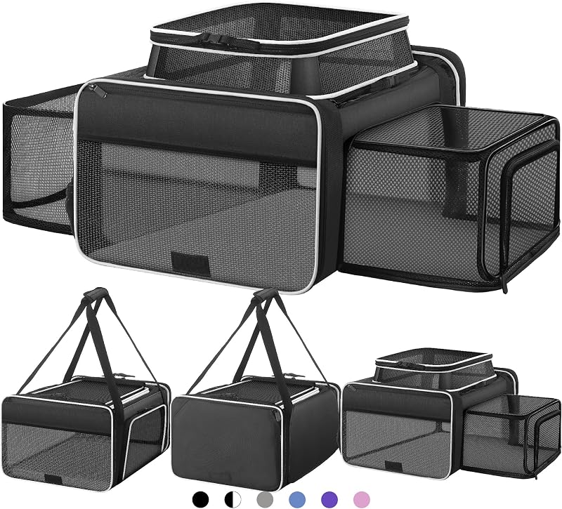 Bolsa de Transporte para Gatos SHARLOVY Expansível em 3 Lados para Viagem Aérea 45,72 x 34,29 x 24,13 cm
