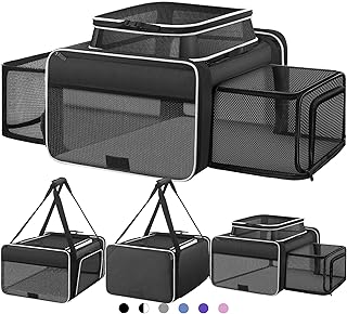 Top and 2 Sides Expandable Large Cat Carrier 18x13.5x9.5, TSA Airline Approved Dog Carriers for Large Dogs, Soft-Sided Pet Carrier with Self-Locking Zippers for Kitten,Rabbit,Puppy, Black White