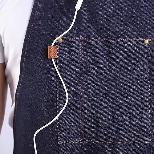 Miniatura 8 de Delantal de mezclilla con bolsillos, delantal alto con pechera grande con lazos largos ajustables, regalos para hombres y mujeres