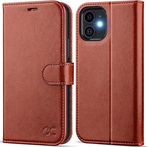 OCASE Funda compatible con iPhone 12  compatible con iPhone 12 Pro, funda de piel sintética con tapa y tarjeteros con bloqueo RFID, funda de