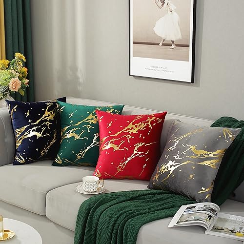 Miniatura 7 de Juego de 2 fundas de cojín suaves de terciopelo con estampado geométrico de mármol y líneas de bronce geométrico para sofá, cama, decoración del