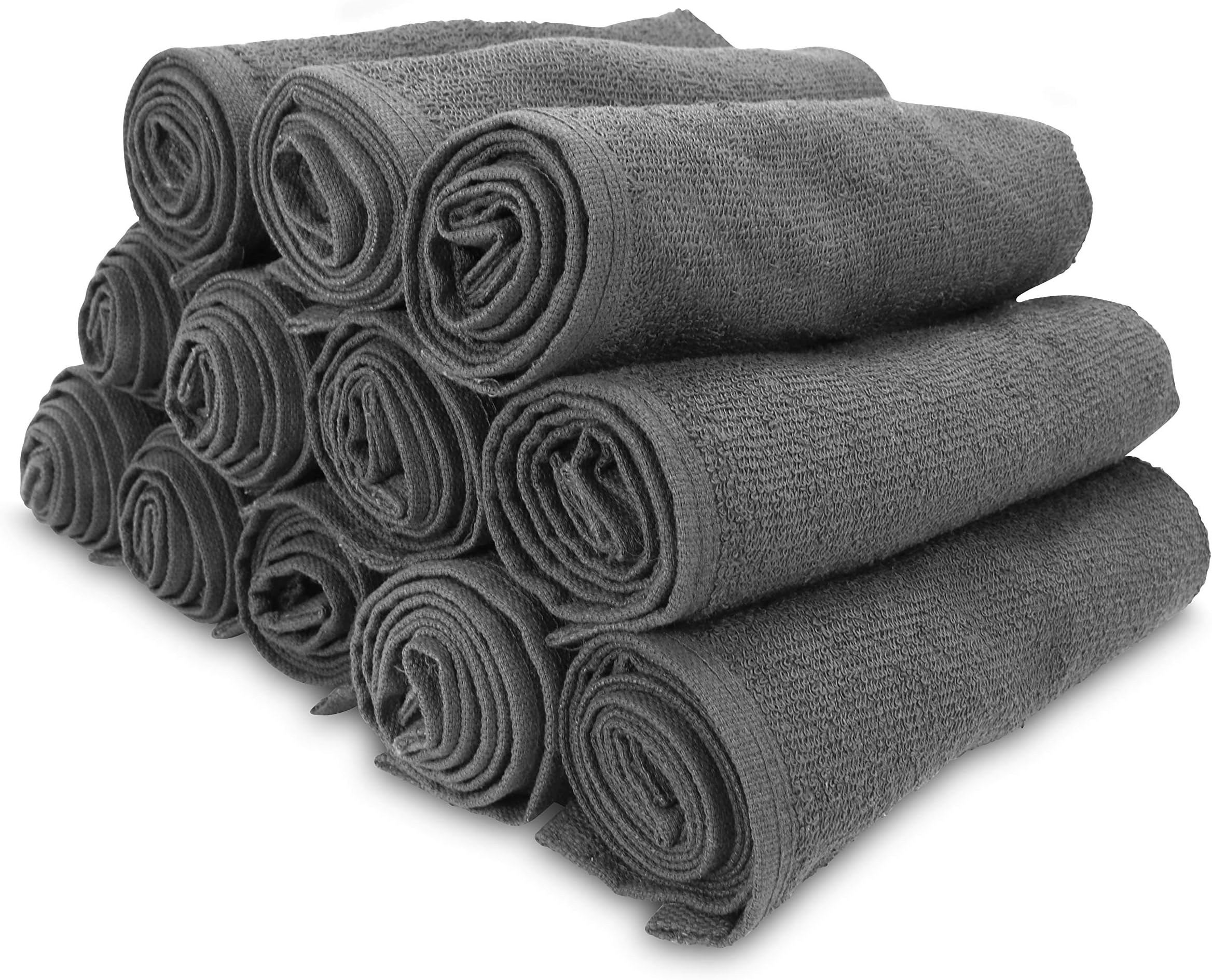 Arkwright Bleach Resistant Salon Towels 12 Pack - 100% Cotton Hair Towels, Soft, Absorbent, Quick Dry Spa & Barber Towels for Hair Stylist, Nail Salon & Esthetician, 16 x 28, Charcoal