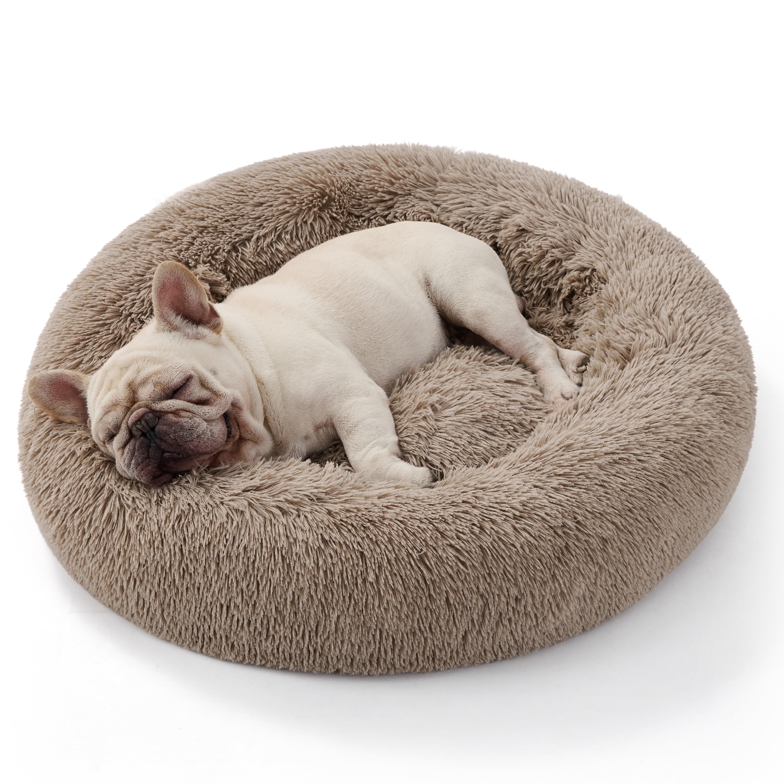 Bedsure Calming Dog Donut Bed Fluffy Pet Bed Medium, 70x70cm