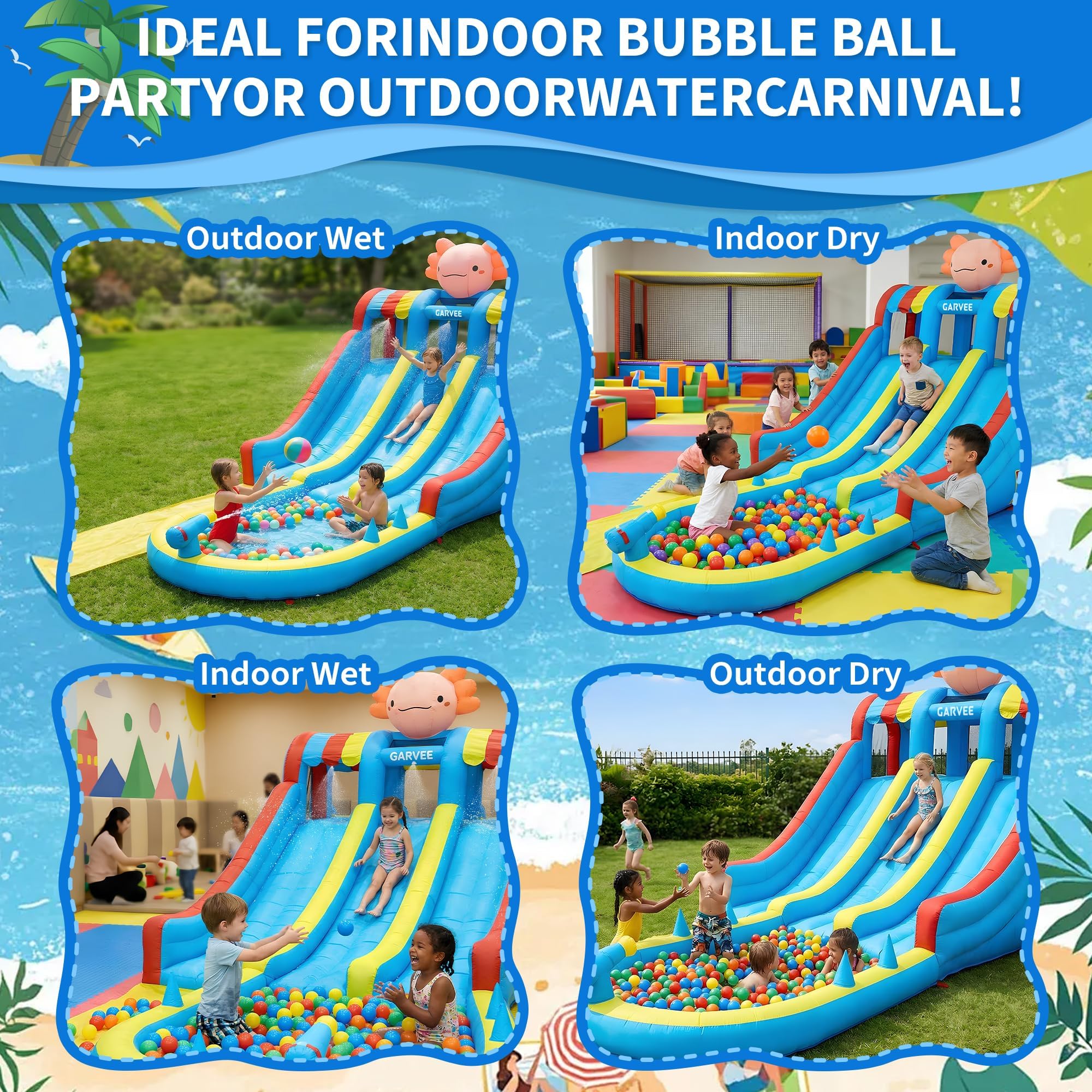 Château Gonflable Extérieur pour Enfant XXL 597x 249x 272cm Triple Toboggan