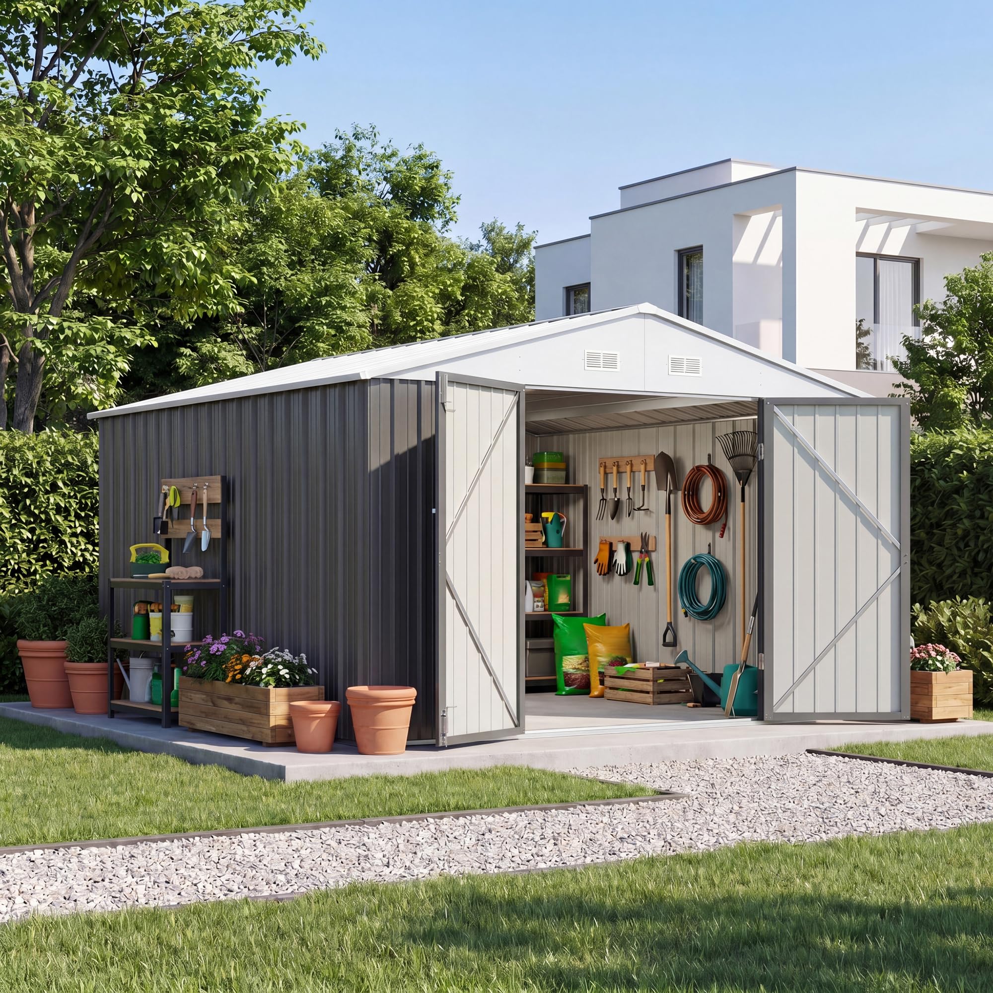 Patiowell 10x14 FT Outdoor Storage Shed, Grey