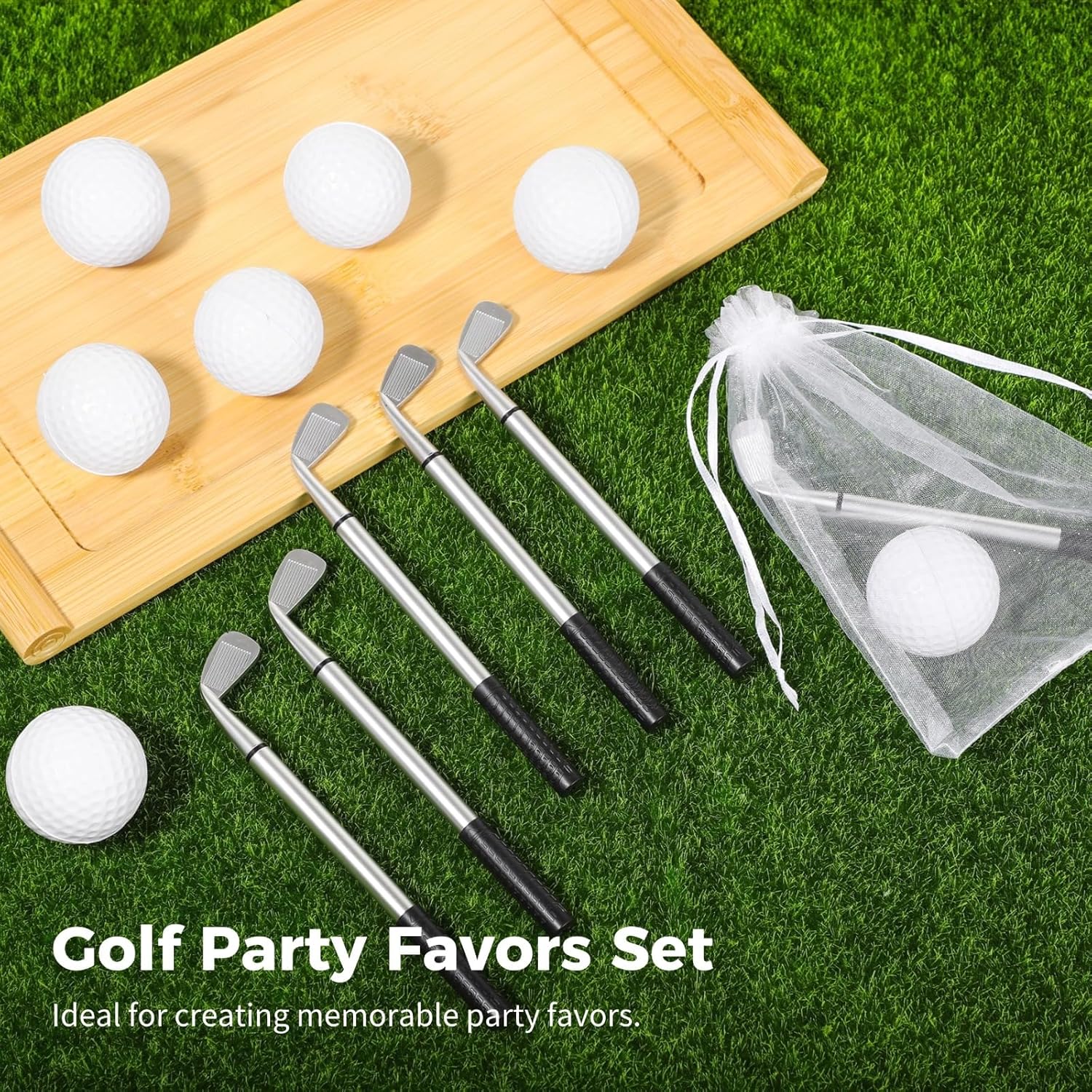 Mini Golf Club Ballpoint Pens Set 78 Pcs - Including 24 Golf Ballpoint Pens, 24 Golf Stress Ball, and 30 Organza Bags, Golf Club Props, Funny Golf-Themed Party Decorations, Sports Party Supplies