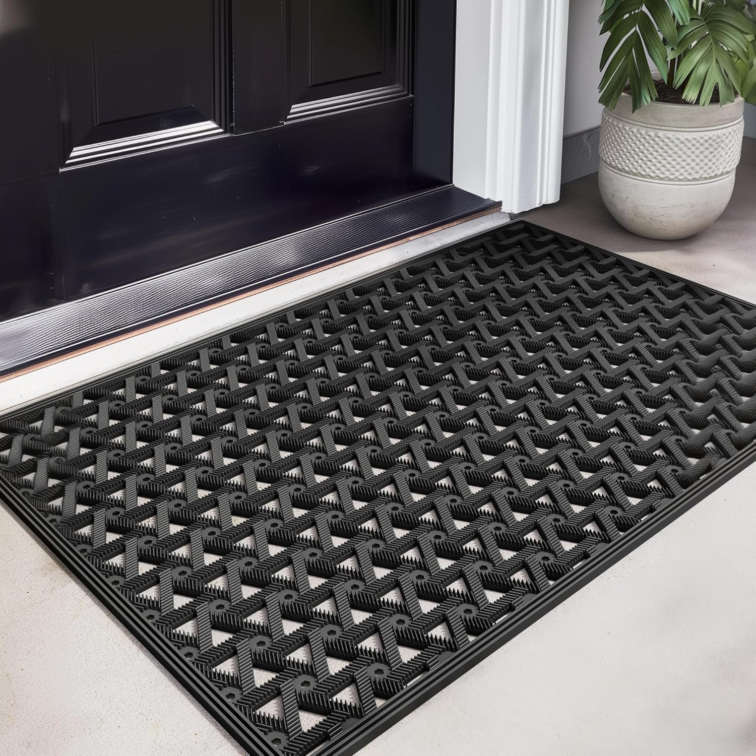 GRANNY SAYS Front Door Mat Indoor Entrance, Entryway Rugs Non Slip Washable, Waterproof Welcome Mat for Outside Entrance, Low Profile Outdoor Mats for Front Door, Black 19" x 29.5" Black 1'7" x 2'6" (Rectangular)