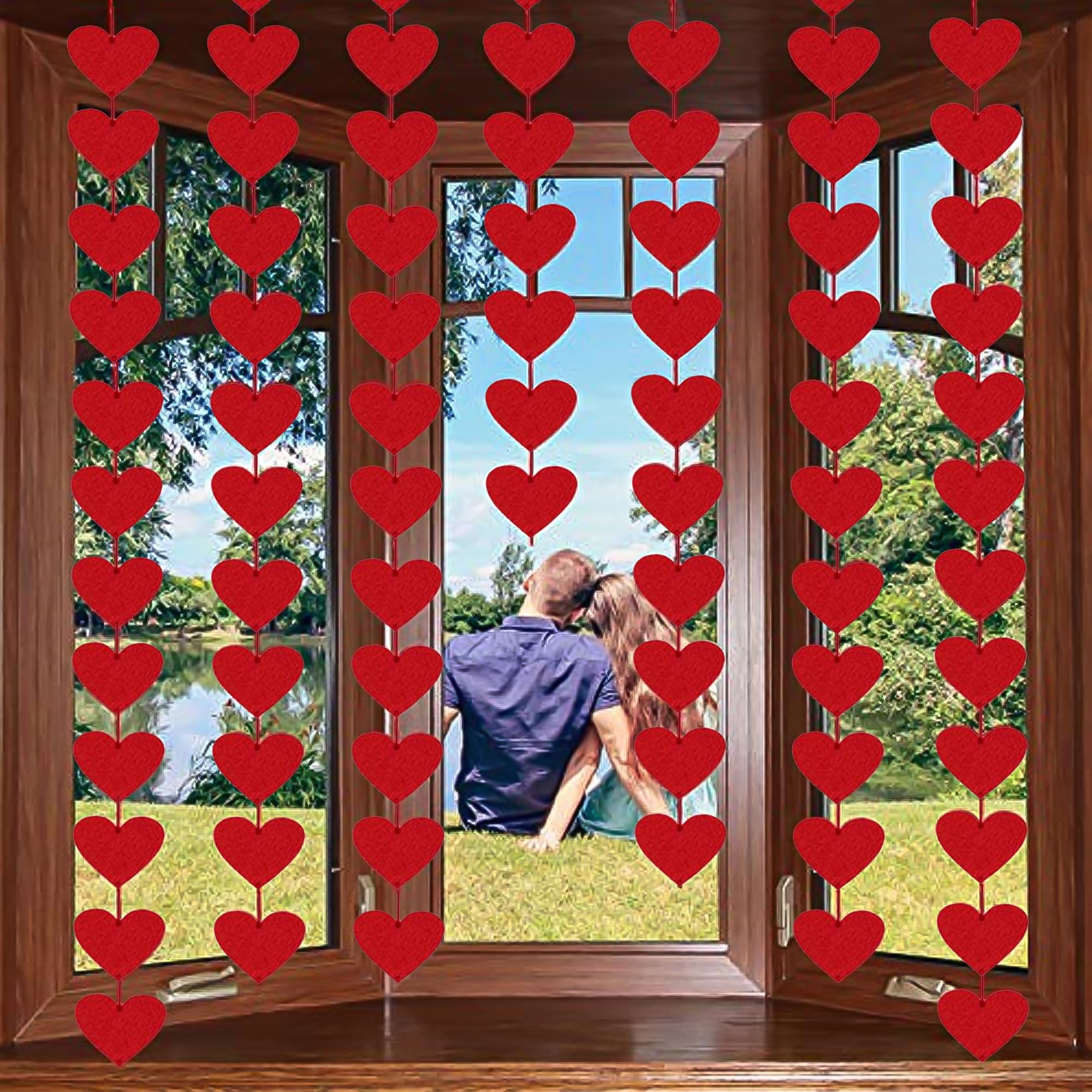 Mother's Day Red Hearts Felt Garland - NO DIY - Red Heart Hanging String Garland Decorations - Wedding Anniversary Birthday Party Supplies