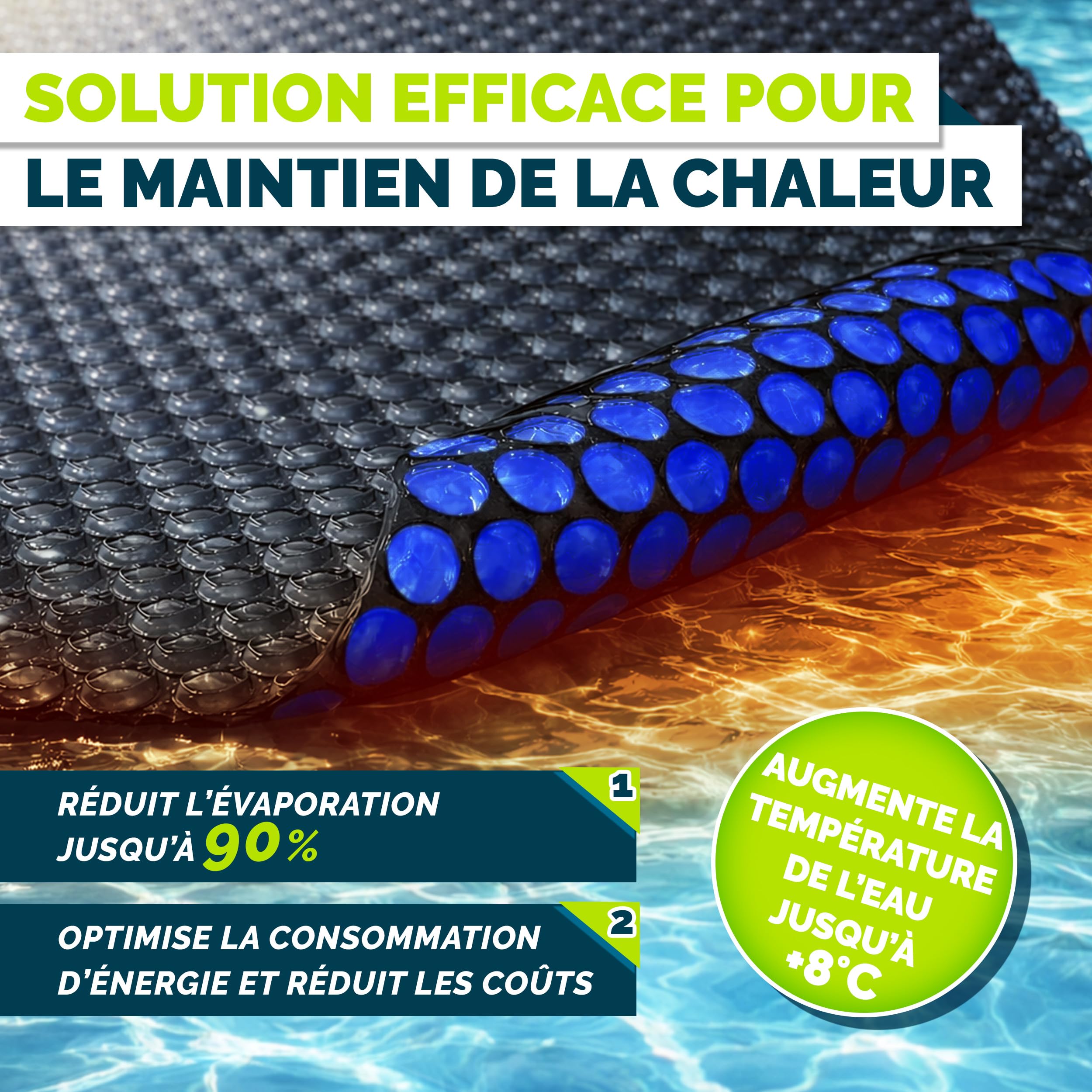 tillvex® Bâche solaire pour piscine de qualité supérieure - 400 µm - Rectangulaire - 450 x 220 cm - Découpable