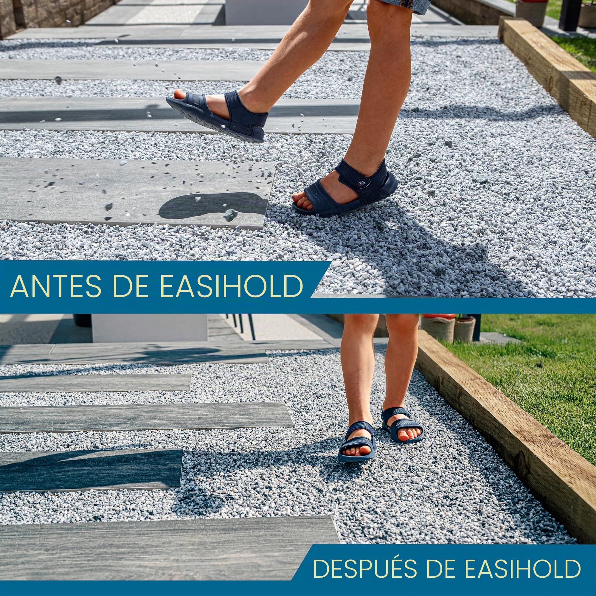 Vuba EASIHOLD Rocks - Pegamento de Grava de Resina de 3 litros con aplicador para unir Piedras, cortezas y Grava en Bordes, Patios y Caminos de jardín. Dura hasta 3 años, no tóxico.