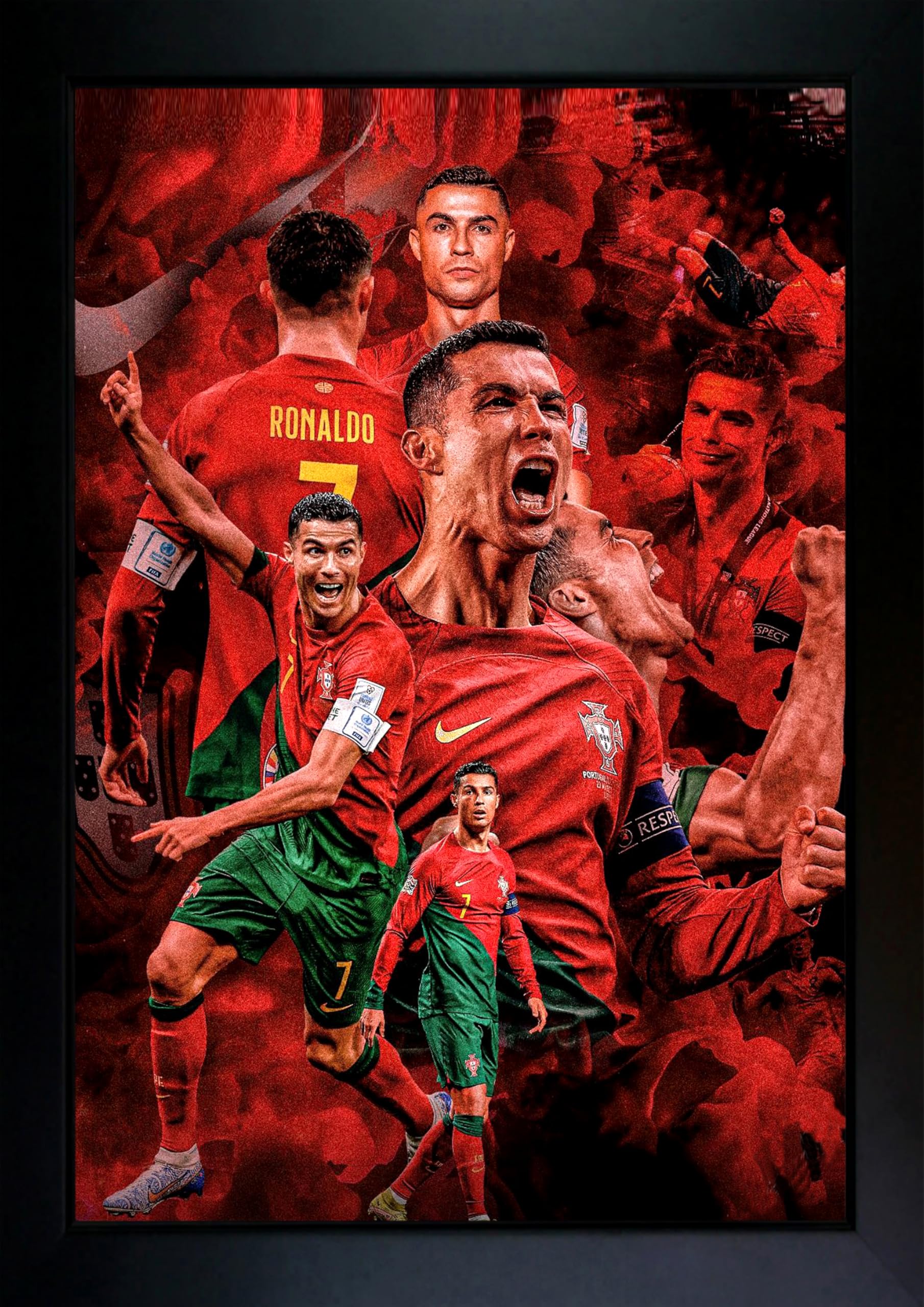 crowdhall ronaldo photo frame | cristiano ronaldo framed poster wall art for living room, home decor, bedroom, office. (size 10 x 13.5 inches)