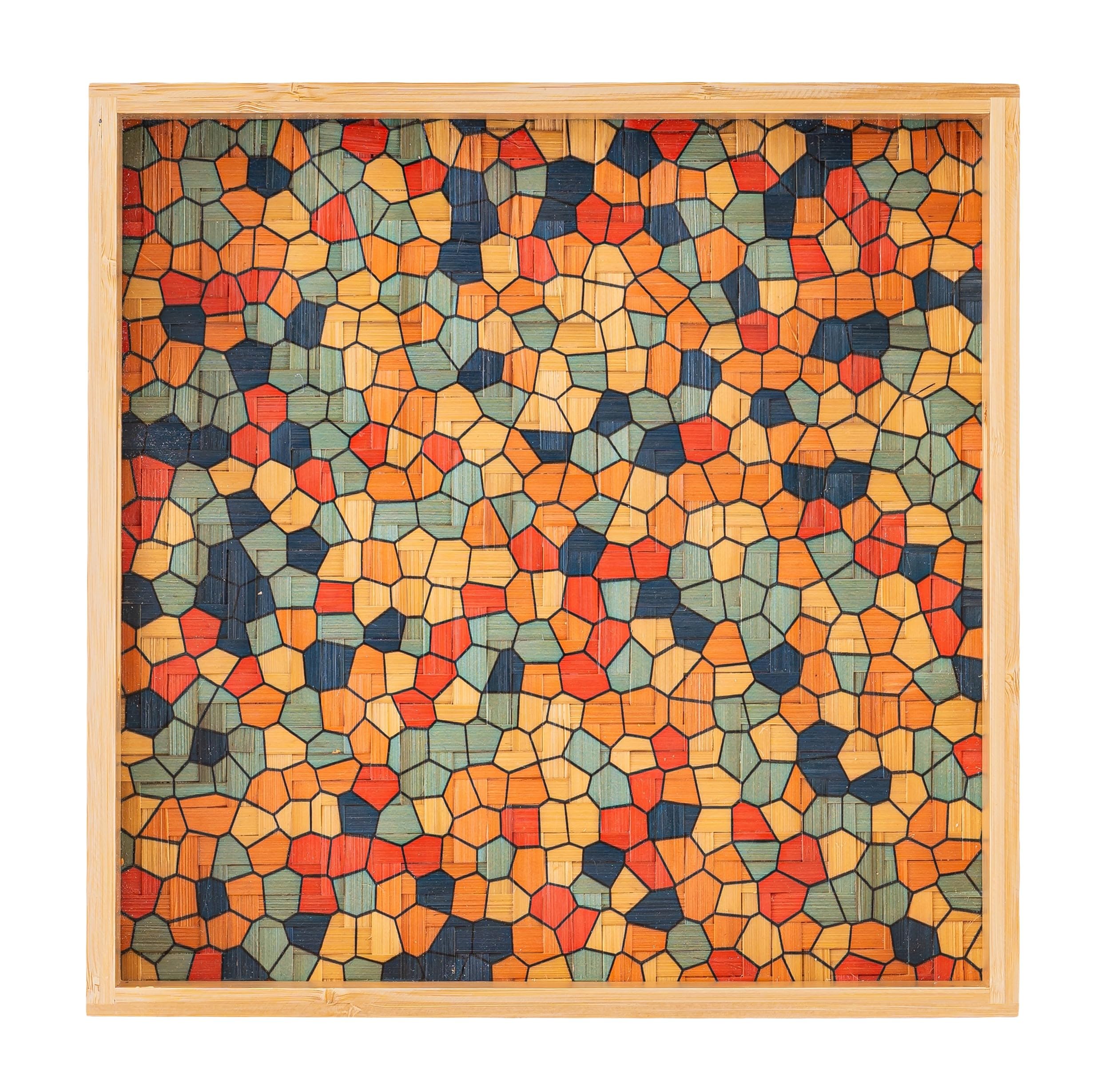 PEMAR Bandeja cuadrada de bambú de 12.2 pulgadas con asa para alimentos y bebidas, bandejas rectangulares de madera decorativas para mesa de café, comer en la cama (mosaico)