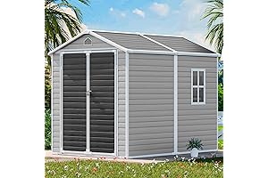 CDCASA Outdoor Storage Buildings, 8' x 6' Plastic Shed with Floor, Lockable Door, Window, Vents