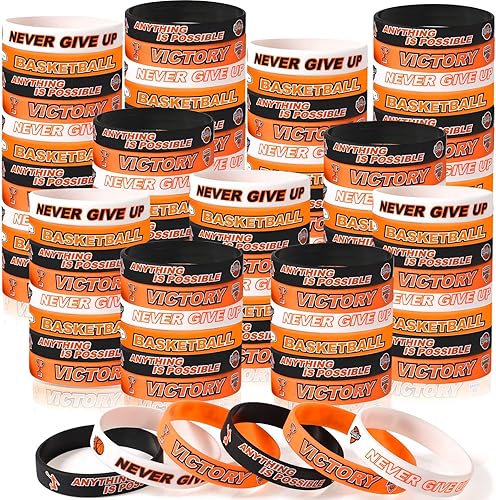Aoriher Basketball Motivational Silicone Wristband Decorations, Basketball Party Favor Bulk for Kids Teenagers Basketball Party Basketball Bracelets