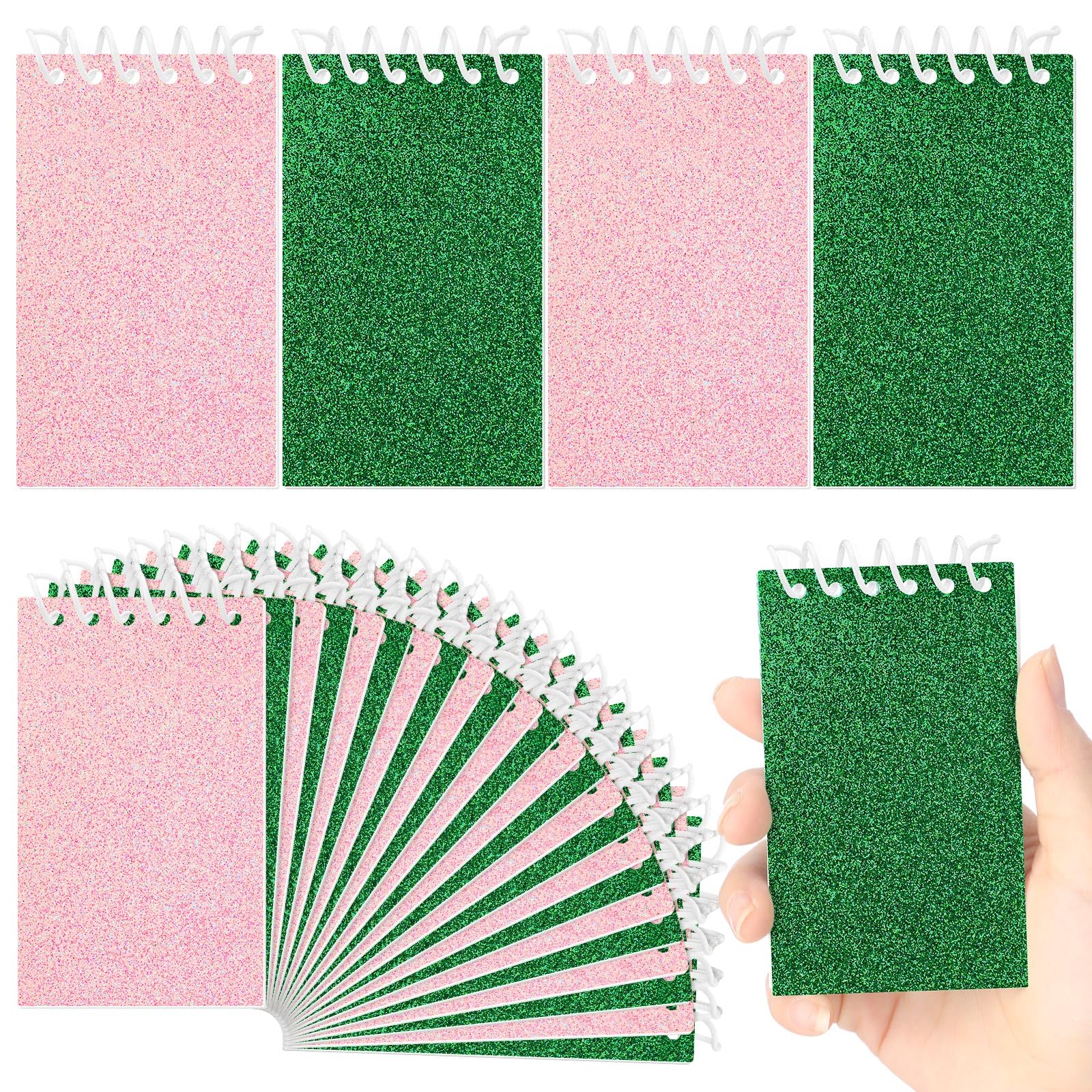 Resurhang 24 Pcs Pink and Green Mini Notepads Bulk Magical Wizard Party Favors Glitter Cover Spiral Notebooks Princess and Witch Party Favors for