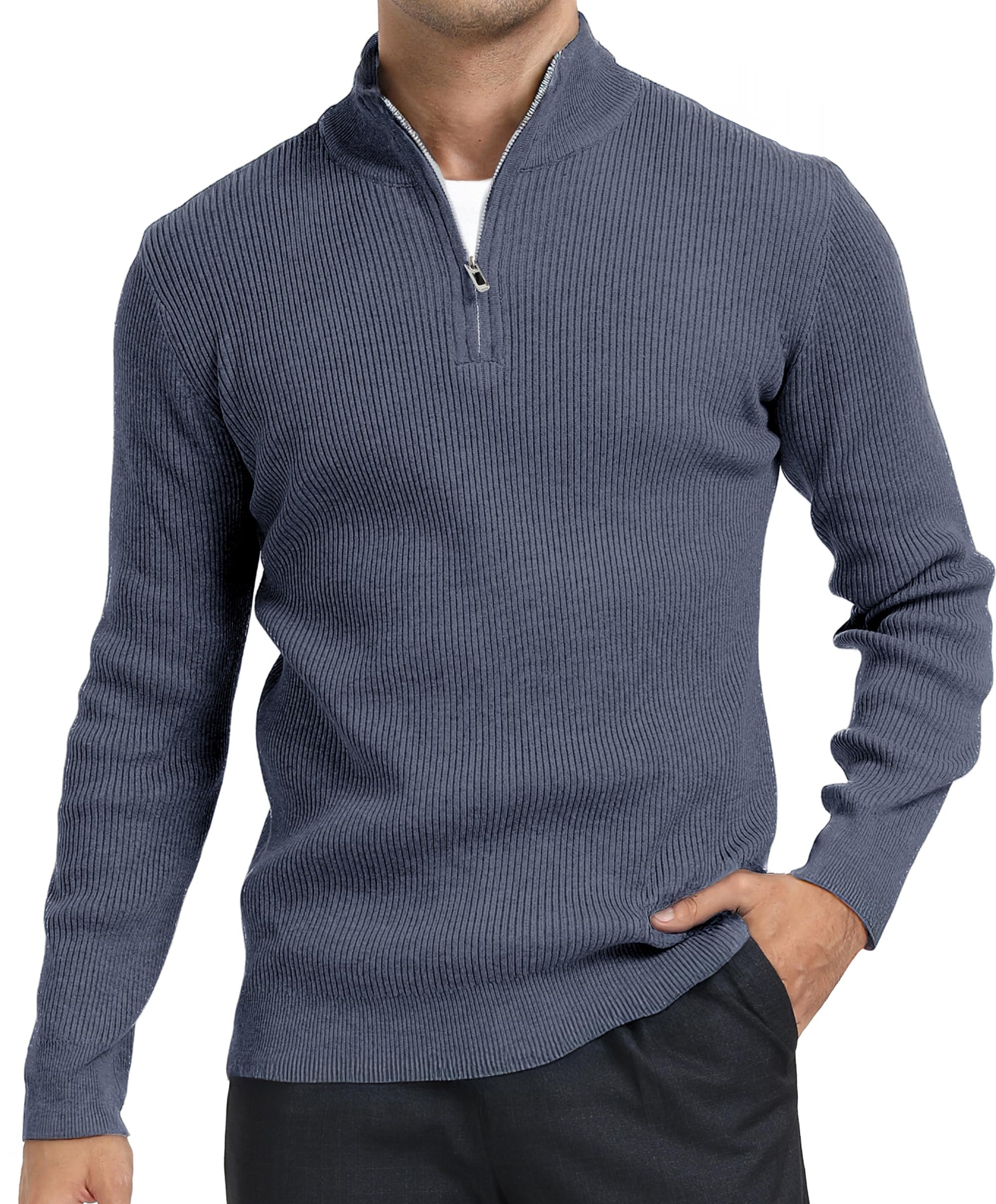 BenBoy Men's Quarter Zip Sweater Polo Pullover Mock Neck Slim Fit Knitted Sweaters for Casual Business Dress Outdoor Wear