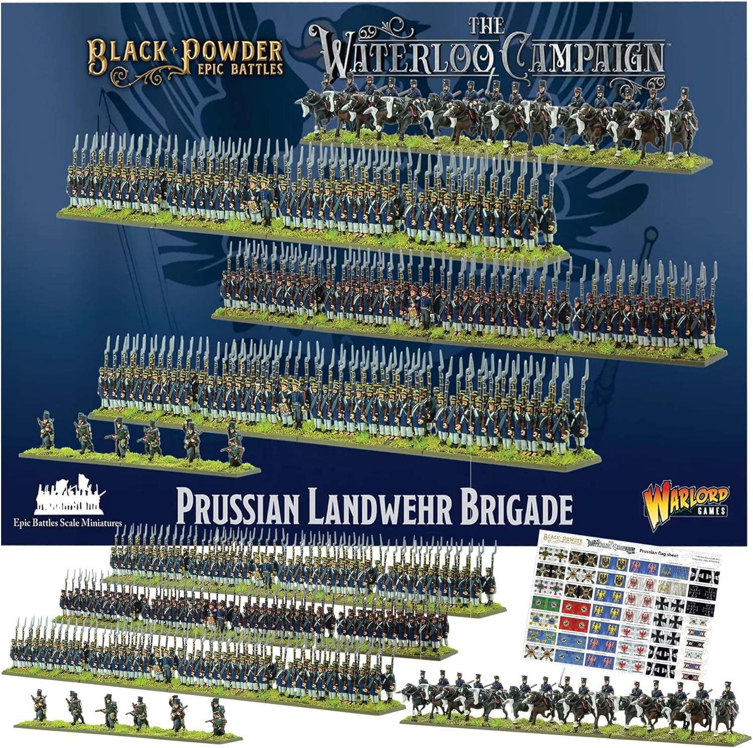 Wargames Delivered - Warlord Games Black Powder War Epic Battles Waterloo Campaign Prussian Landwehr Brigade Miniatures Wargaming, 4 Regiments - Plastic Model Kit
