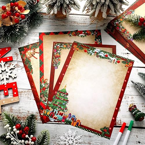 Miniatura 4 de 48 hojas de papel estacionario de Navidad de 8.5 x 11 pulgadas, papel de impresora de papel de carta de Navidad, papel de escritura de vacaciones