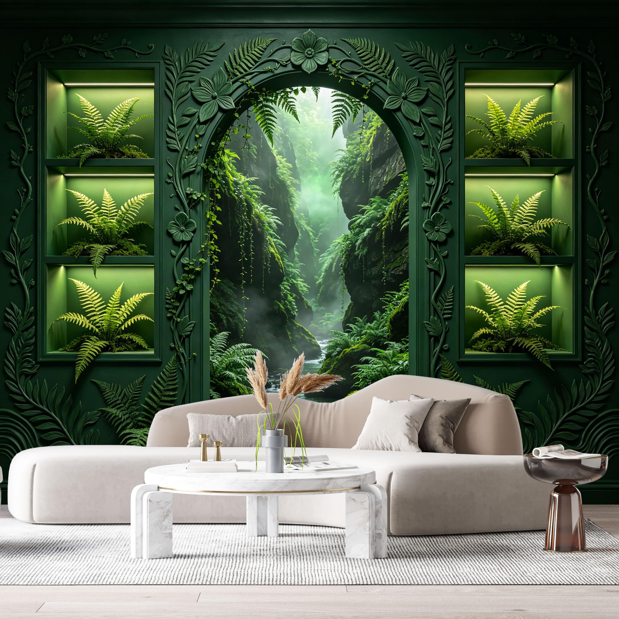 Custom Size Wall Murals Mystical Forest Green Archway 3D Trompe L'Oeil SelfAdhesiveWall Fabric Removable Wallpaper Wall Decor for Living Room Bedroom Bathroom