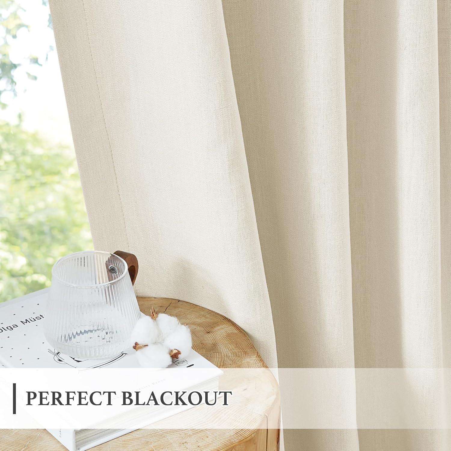 KGORGE Heavy Faux Linen Curtains for Bedroom, Farmhouse Pinch Pleated Blackout Thermal Insulated Soundproof Drapes for Living Room Nursery, Linen, Wide 52 x Long 96 inch, 2 Panels