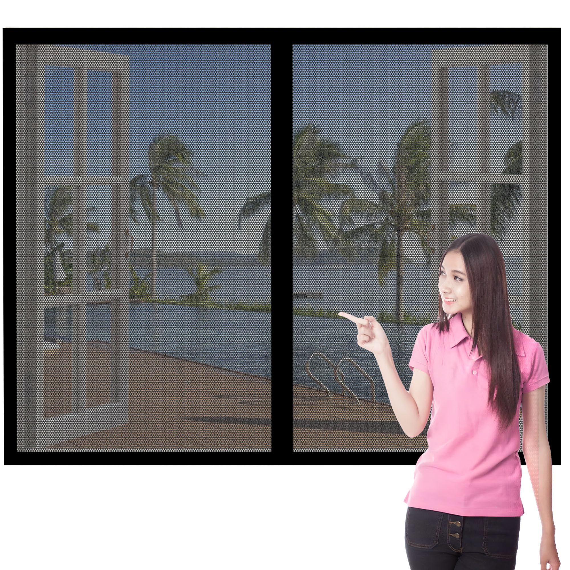 Window Fly Screen 120 x 150 cm with Selfadhesive Mosquito Net Window Easy Install for Windows Doors and Patio Screens, Black