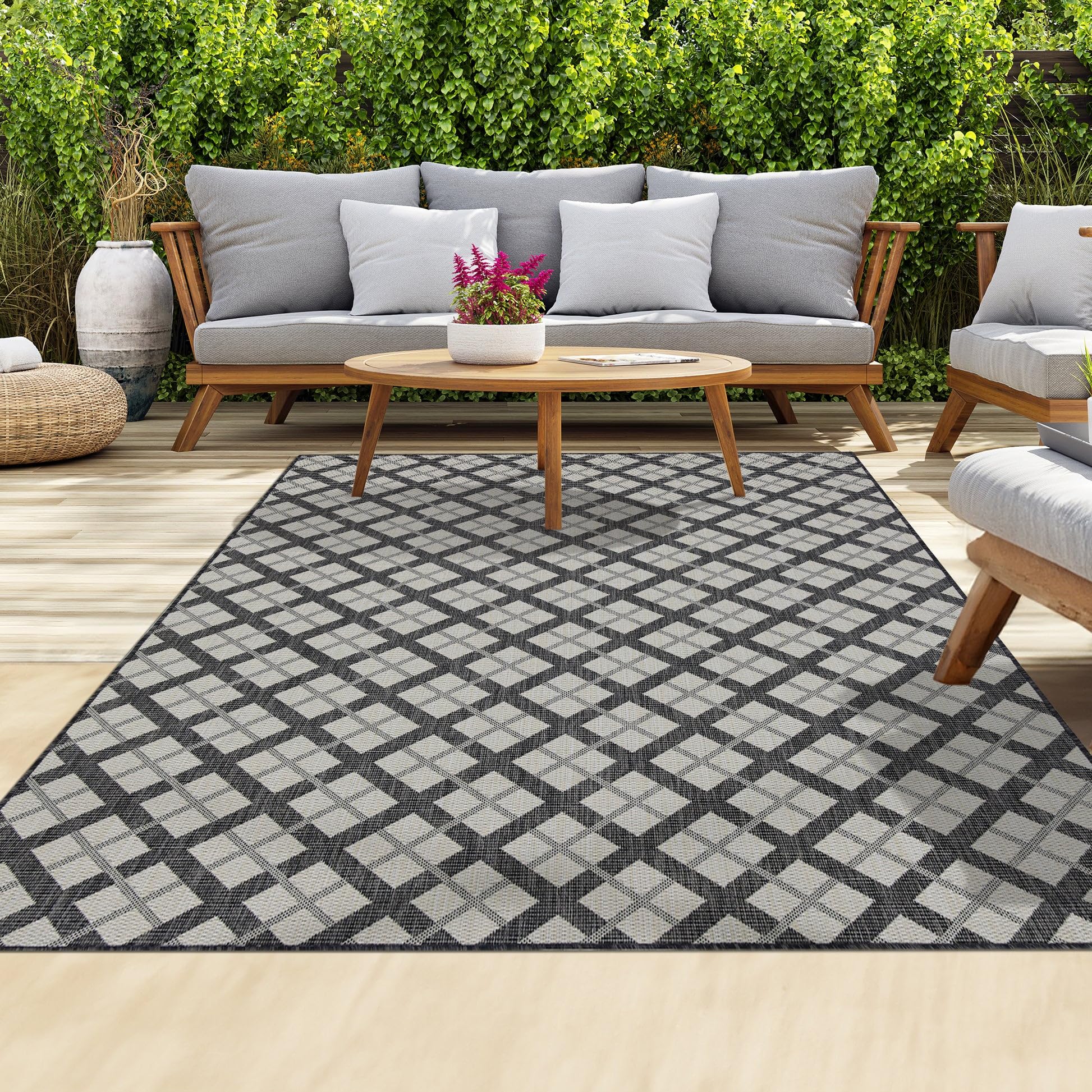 HomeArt Outdoor Rugs | Easy-Cleaning Indoor & Outdoor Area Rugs for Porch, Deck, Balcony, Garden, Picnic, Kitchen, Hallway | UV & Weather-Resistant Large Patio Rug Mats | Anthracite Cream 120 x 170 cm — image 1