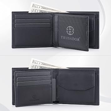 Trusador Treviso Classic Men's Wallet Genuine Leather Coin Pocket Rfid Protected Gift Box, Black