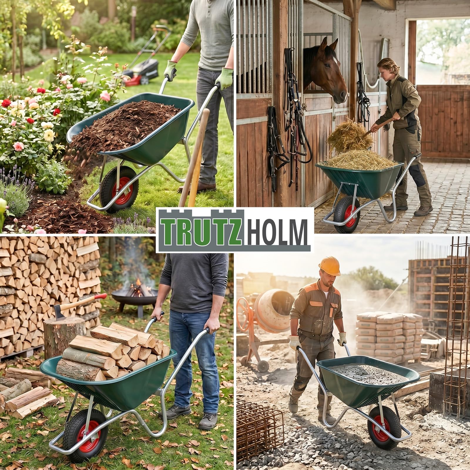 TRUTZHOLM Schubkarre 100 L 250 kg Luftrad auf Stahlfelge Kunststoffwanne Gartenschubkarre Bauschubkarre Schiebkarre
