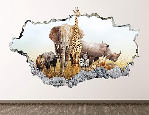 Calcomanía de pared de animales africanos, decoración artística de safari 3D, póster para habitación de niños, regalo personalizado BL854 (42