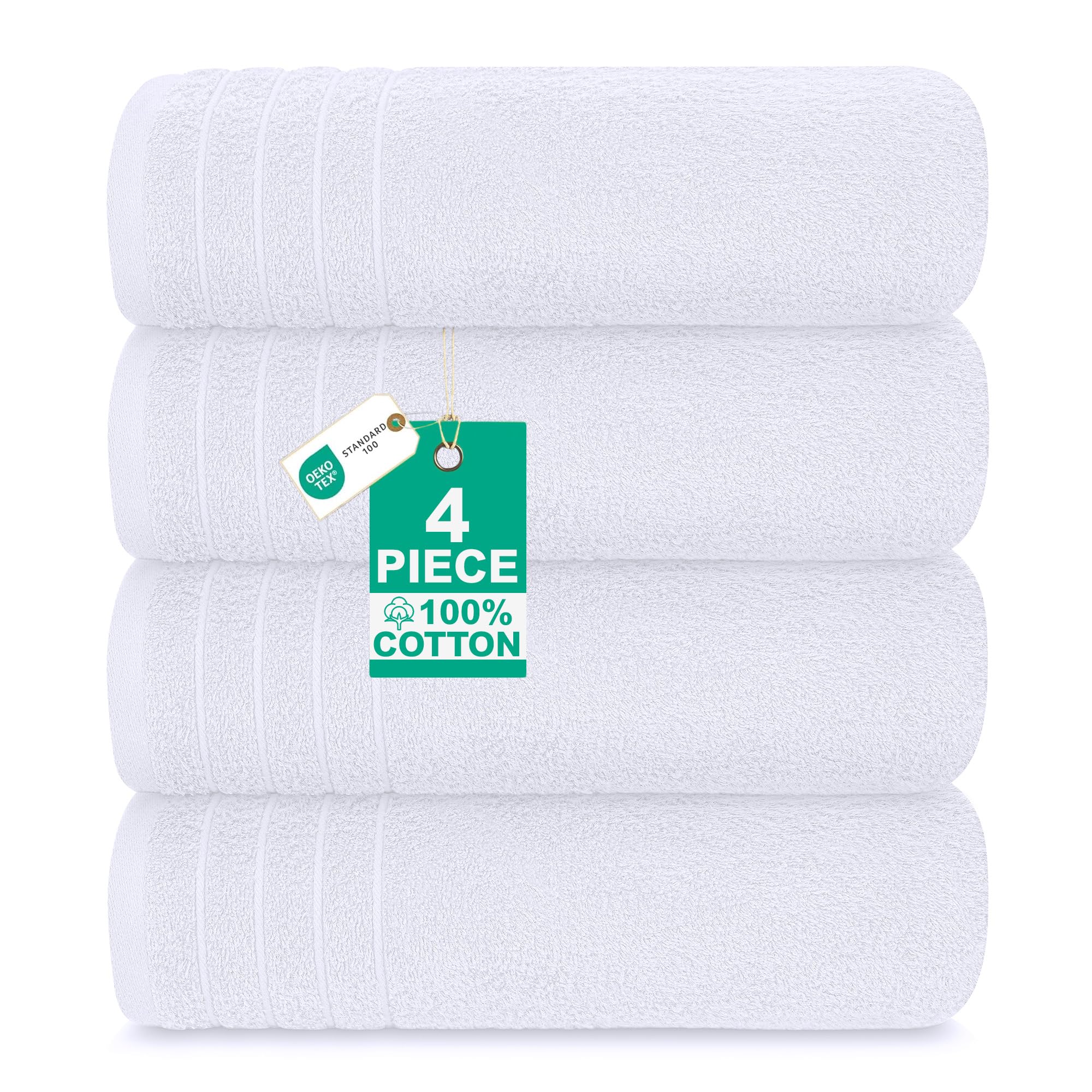Casa De Rococo Extra Large Bath Towels Set of 4 (76x152 cm) - 100% Cotton, Super Soft & Lightweight Towel, Quick Dry & Highly Absorbent Hotel Quality Bathroom Bale Towels - 450 GSM | White — image 1