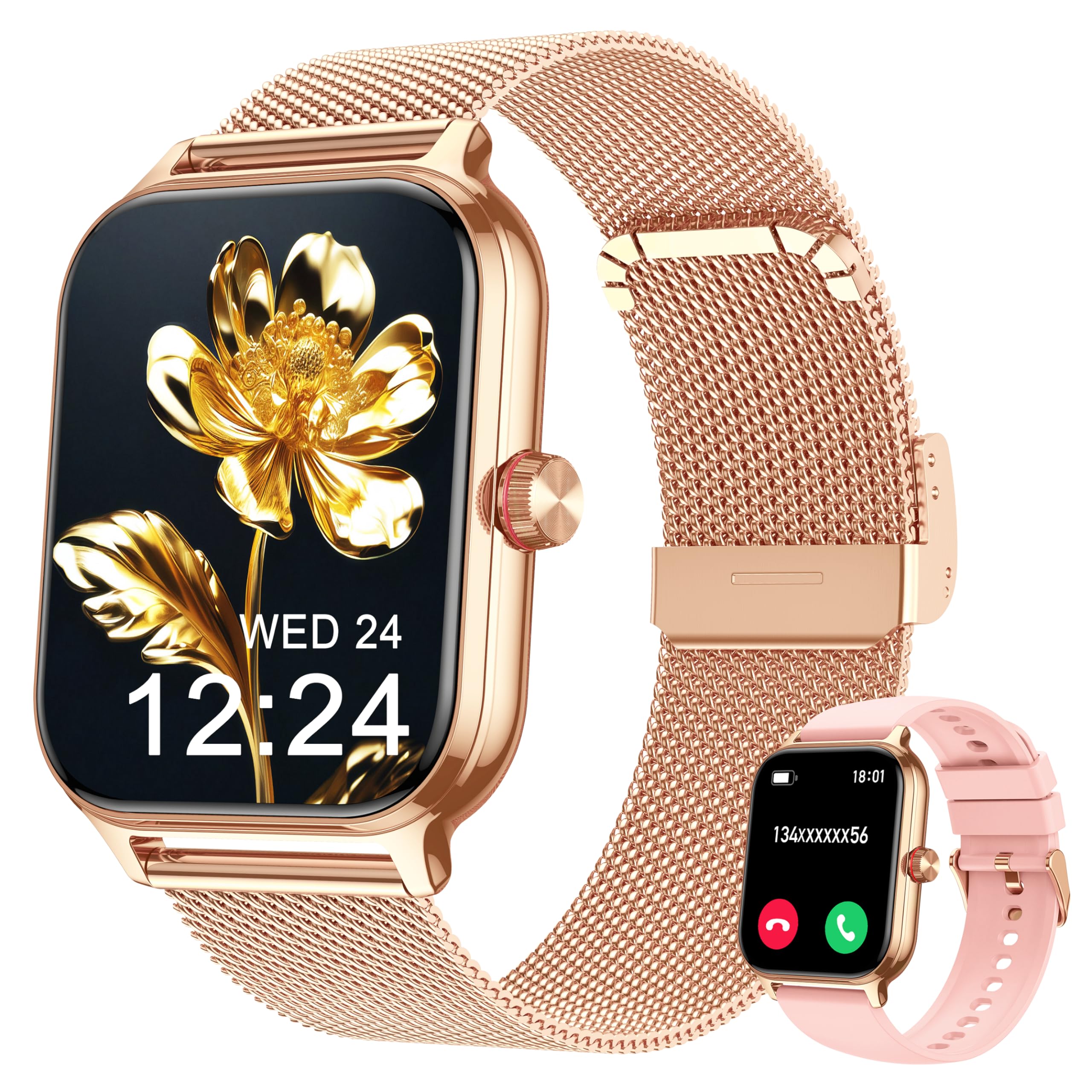 LODIMEKE Smartwatch Uomo Donna Chiamate Pressione Sanguigna Frequenza Cardiaca Sonno, 1.96'' AI Orologio 100+ modalità Sportive, IP67 Impermeabile Contapassi Sveglia Calcolatrice iOS Android