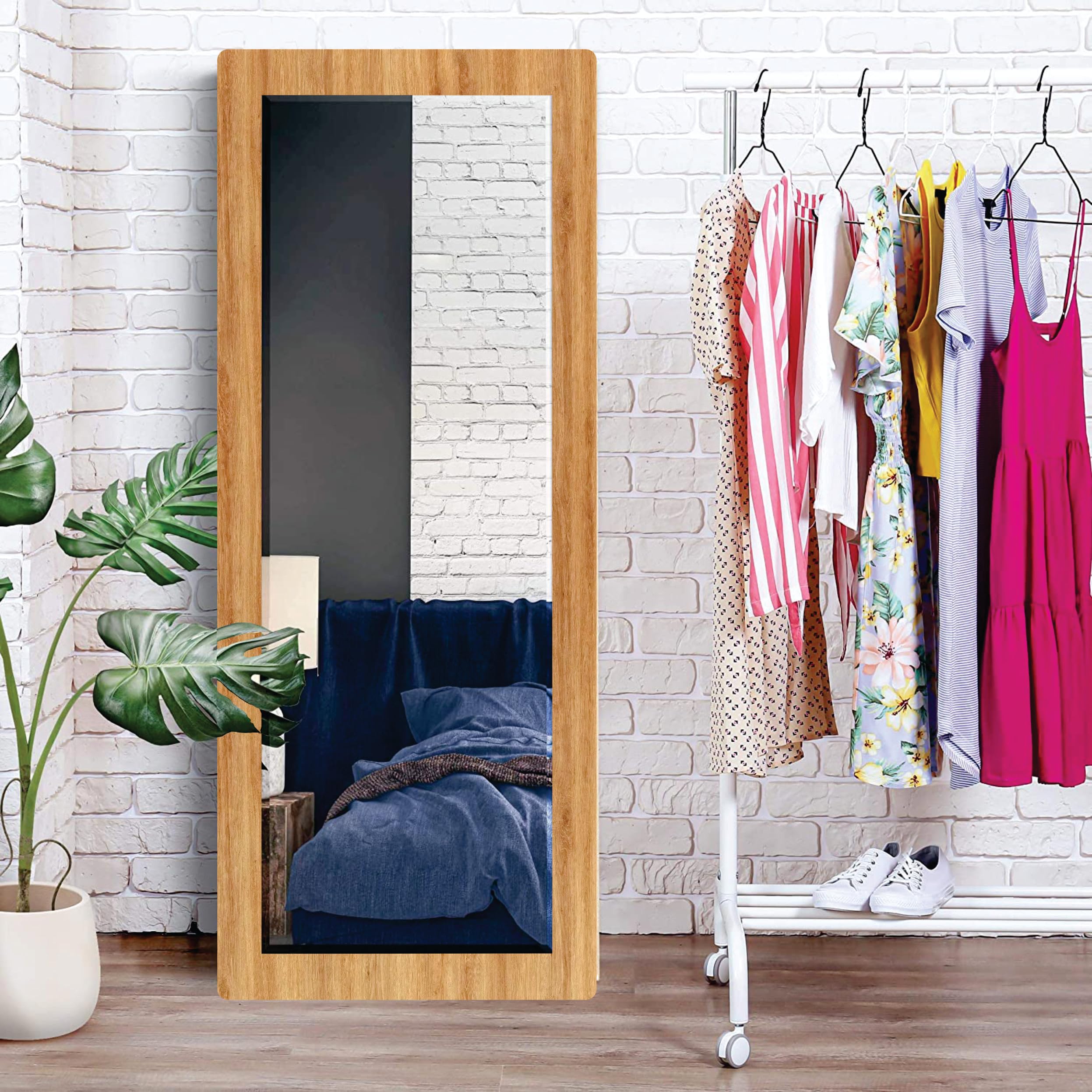 Creative Arts n Frames Long Fiber Wood Rectangular Wall Hanging Wall Mount HD Mirror Home Decor Items Living Room Bathroom Bedroom Restroom Hotel (5)-image-20