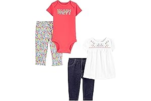 Adorable Baby Girls' 4-Piece Bodysuit and Pant Set for Comfort and Style