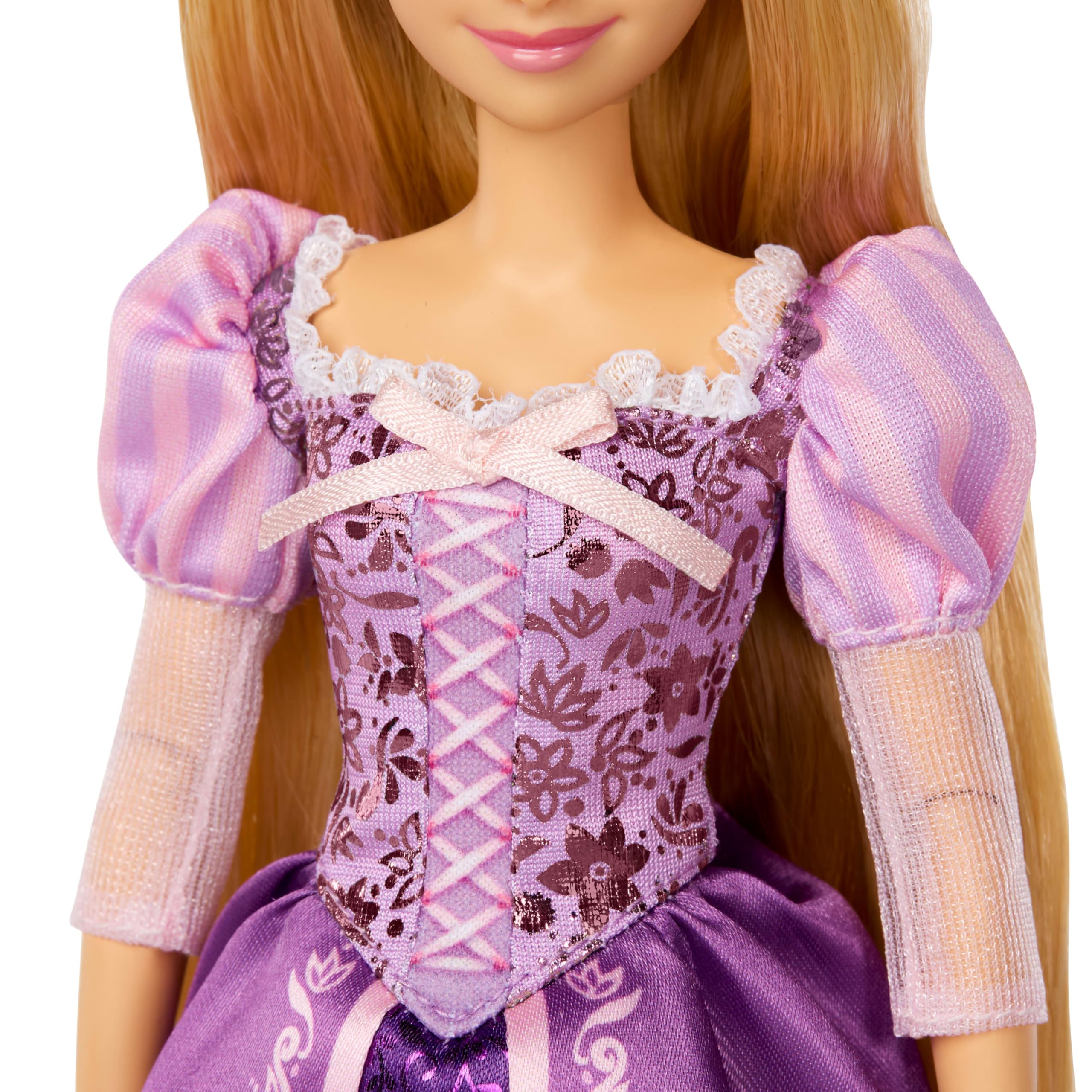 Mattel Disney Princess Rapunzel-Modepuppe aus der Glitzerprinzessinnen-Reihe mit abnehmbarem Kleid und Haarspange, JLM94