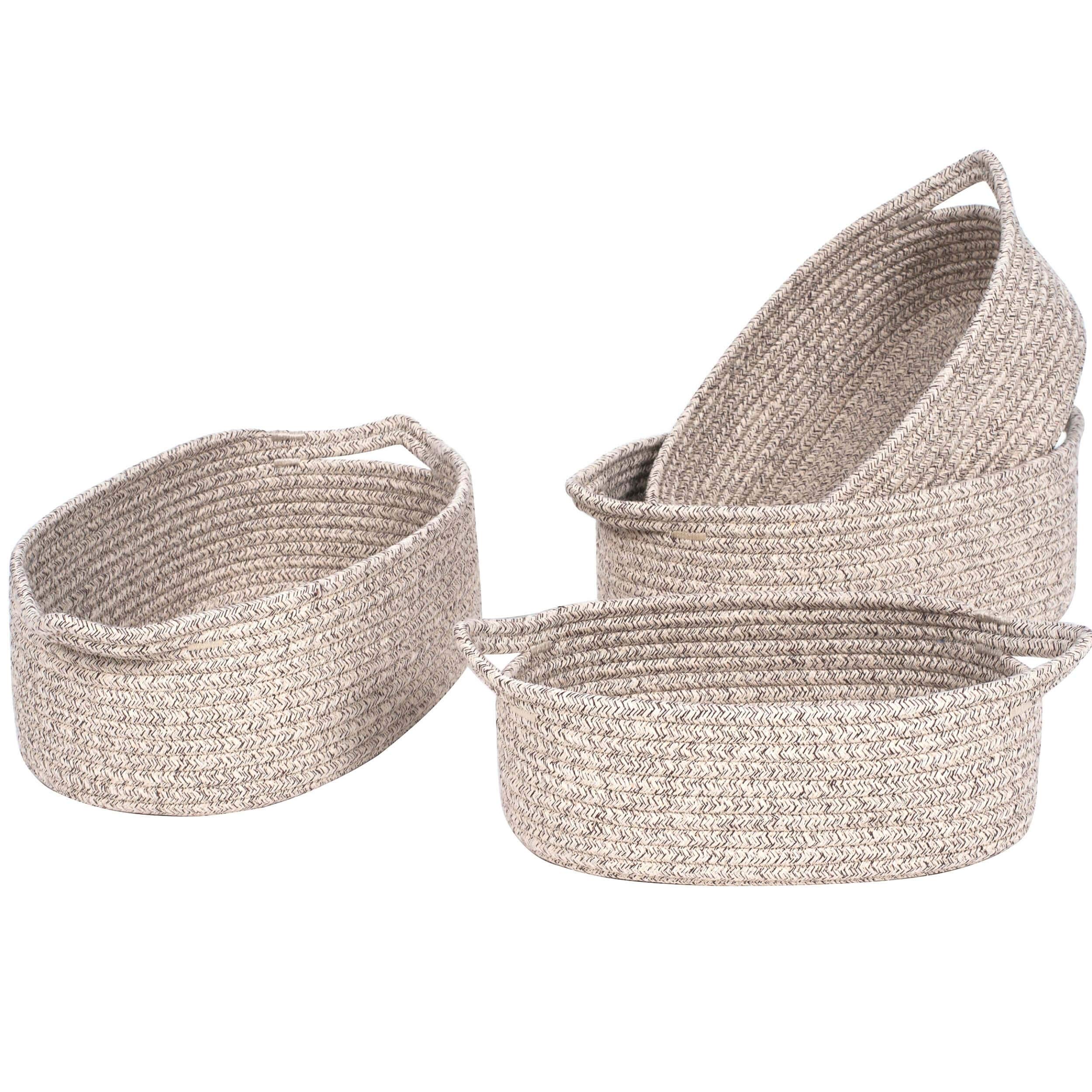 MINTWOOD DesignSet of 4 Cotton Rope Nesting Baskets, Decorative Woven Nursery Baskets, Cute Closet Baskets and Bins for Shelves, Table Basket Organizers for Small Accessories, Light Brown