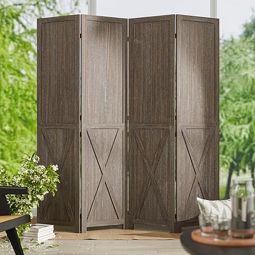 Cozy Castle Wood Room Divider, 4 Panels Folding Privacy Screen,