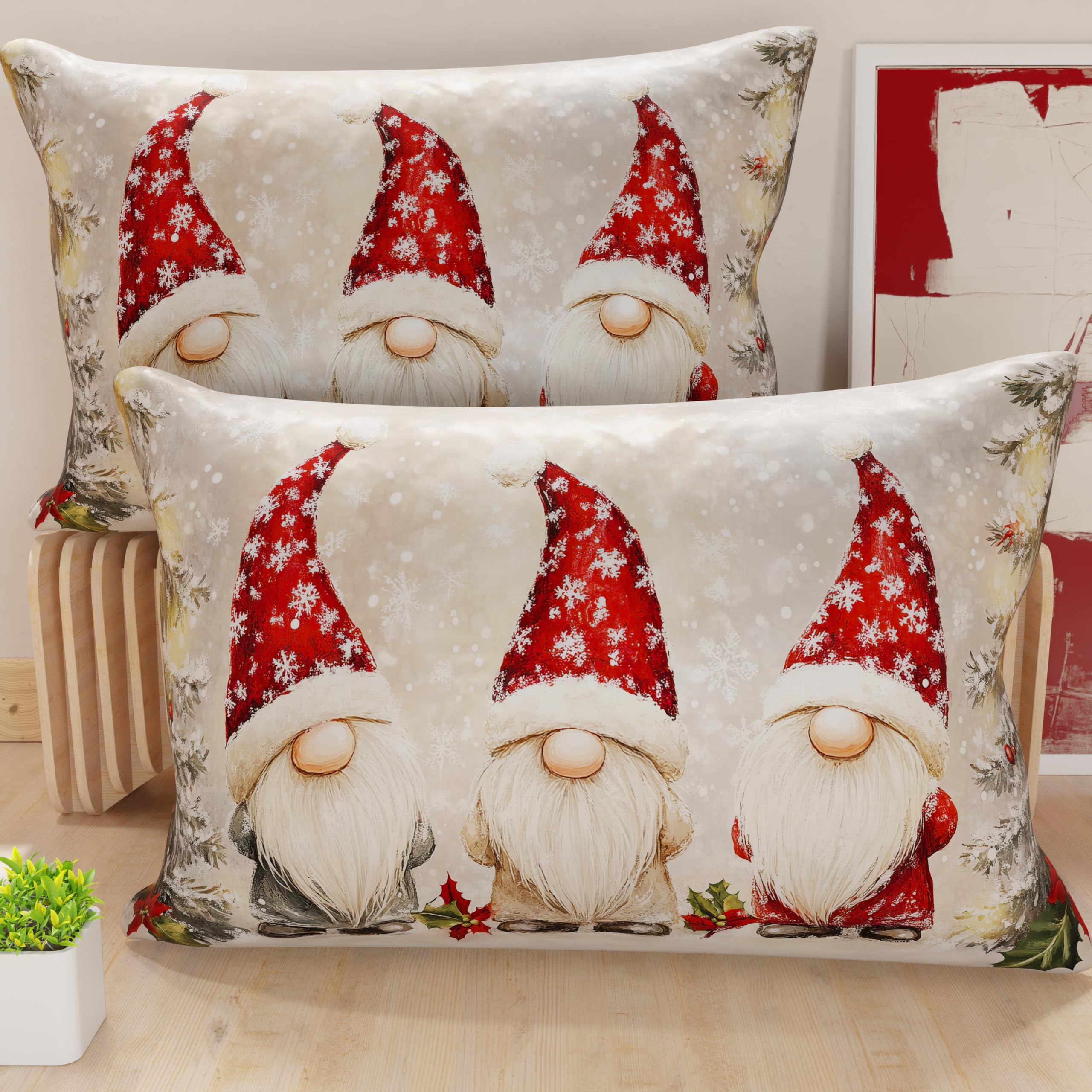 Petti Italian Artisans – Paar 50 x 70 cm große Mikrofaser-Kissenbezüge, Weihnachtsdekor-Kissen für Schlafzimmer, Sofa, Wohnzimmer, 2er-Set Kissenbezüge, GNOME-Kissenbezug 03