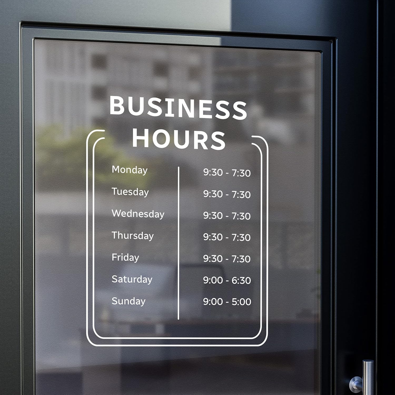 Business Hours with Border 7 Days Vinyl Window Decal