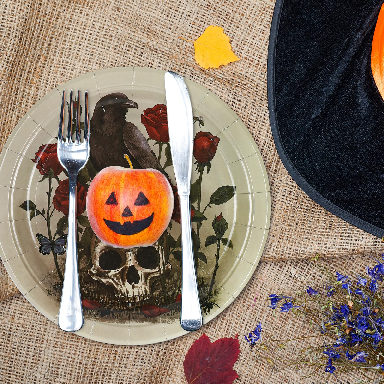 48 Halloween-Pappteller 17,8 Cm – Mit Totenkopf, Rabe, Gift-Motiven, Für Grusel-Party, Dessert, Snacks