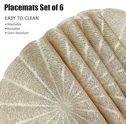 Miniatura 2 de Juego de 6 manteles individuales redondos de vinilo dorado de 15 pulgadas, fáciles de limpiar, antideslizantes, resistentes al calor, para mesa de