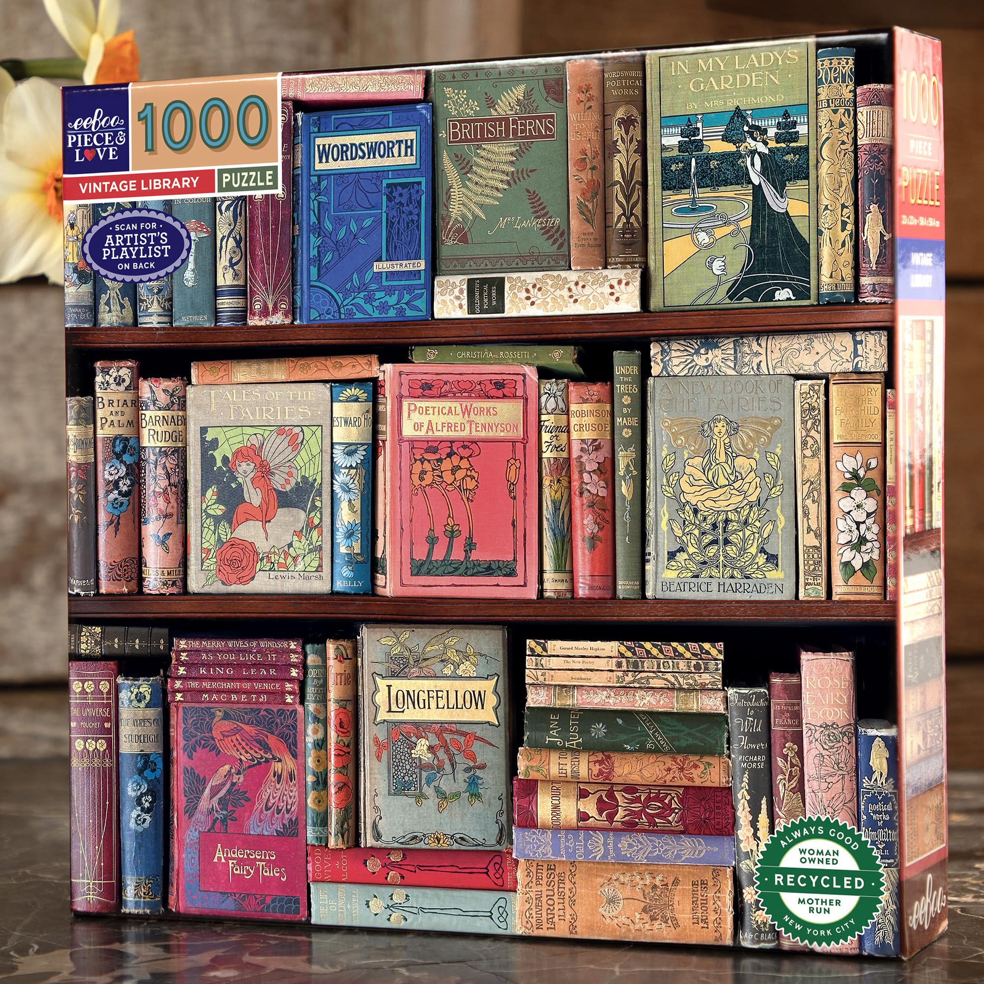 eeBoo Piece and Love Vintage Library 1000 piece square adult Jigsaw Puzzle, Multicolor, 23x23 inches - Image 4