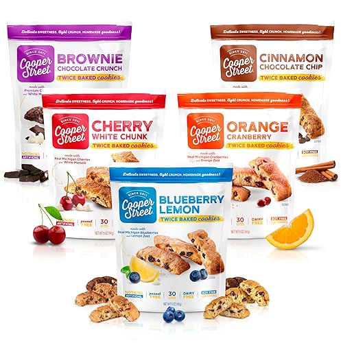 Cooper Street Galletas crujientes horneadas dos veces, sin nueces ni lácteos, estilo Biscotti, 5 onzas (paquete de 5), variedad)