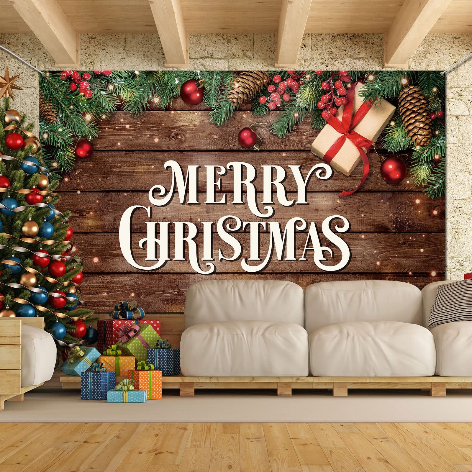 OERJU Runder Fotohintergrund 'Merry Christmas' – 2,2 M Durchmesser Für Weihnachtsfotos, Dekoration & Studio