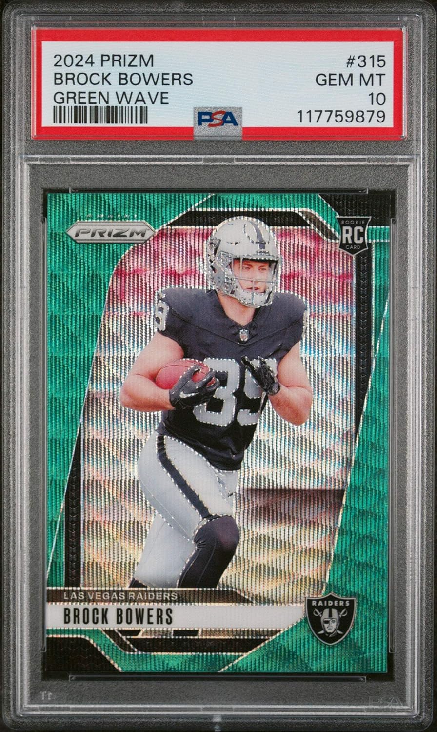 Graded 2024 Panini Prizm Brock Bowers #315 Green Wave Rookie RC Football Card PSA 10 Gem Mint