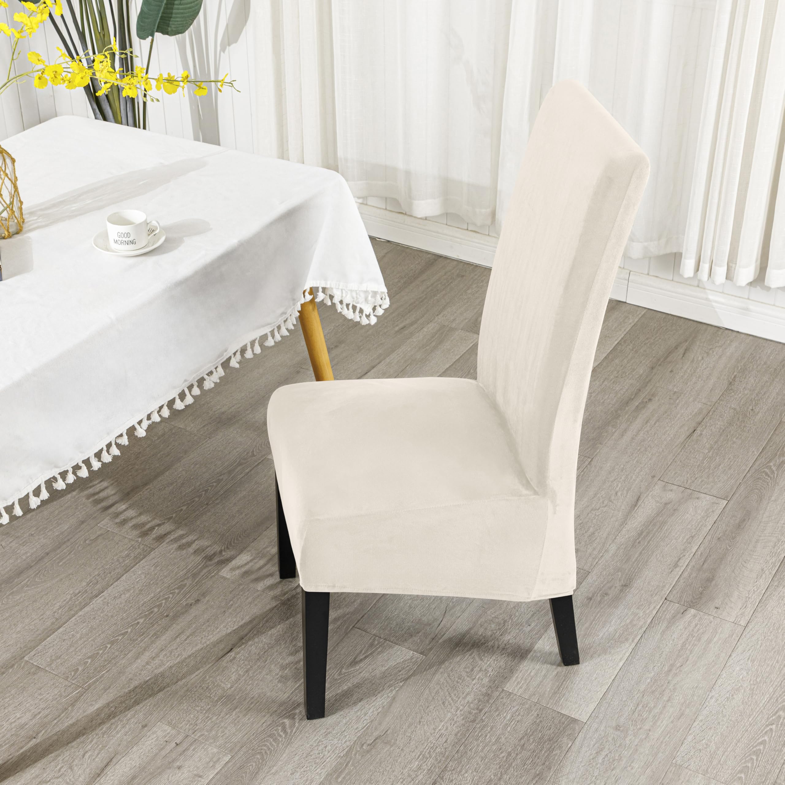 EBETA Funda para Silla in Terciopelo, XL Sedia da pranzo elástica Comedor Fundas Cubiertas para sillas, Cubre Funda Protectora Sillas Lavables para Banquetes Hogar Restaurante Hotel (Blanco, 6 Piezas)