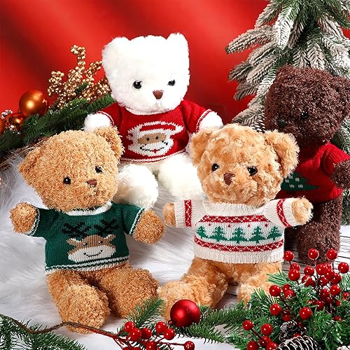 Miniatura 3 de 4 piezas de animales de peluche de oso con 4 ropa de muñeca de 12 pulgadas, lindo oso de peluche con ropa extraíble, suéter con capucha, accesorios